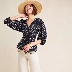 Faithfull The Brand X Anthropologie Yvette Black Floral Wrap Top